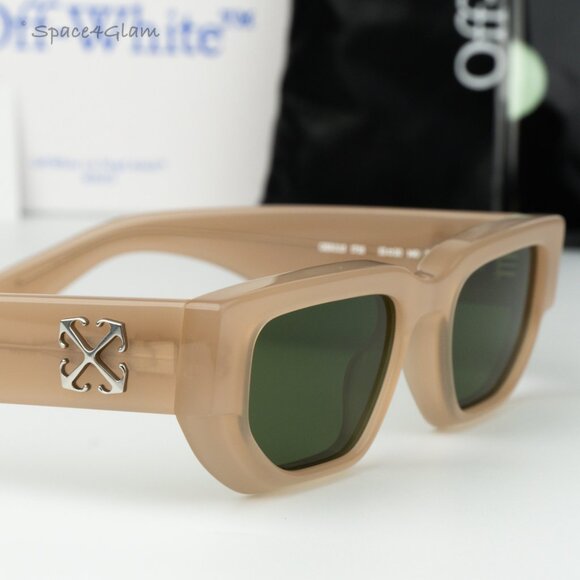 Off-White Women Sunglasses Beige Green Square OERI115 GREELEY 1755 NEW AUTHENTIC